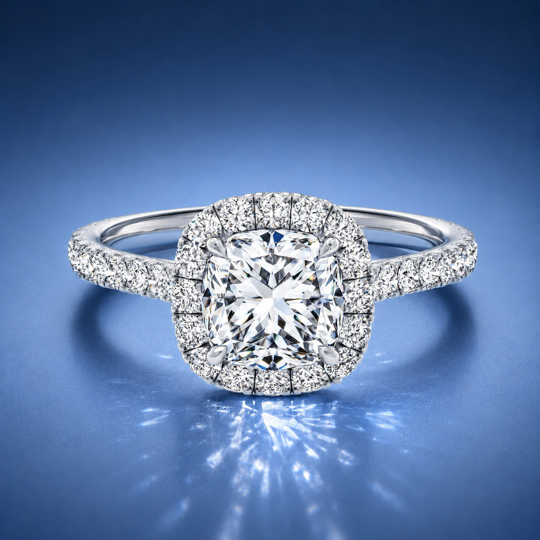 Solara Cushion Pavé Halo Engagement Ring