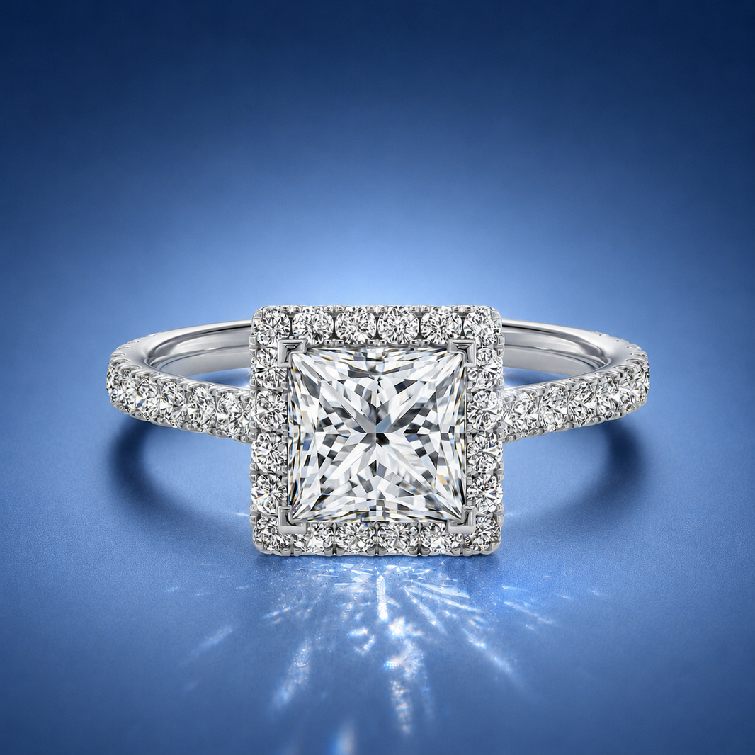 Solara Princess Pavé Halo Engagement Ring