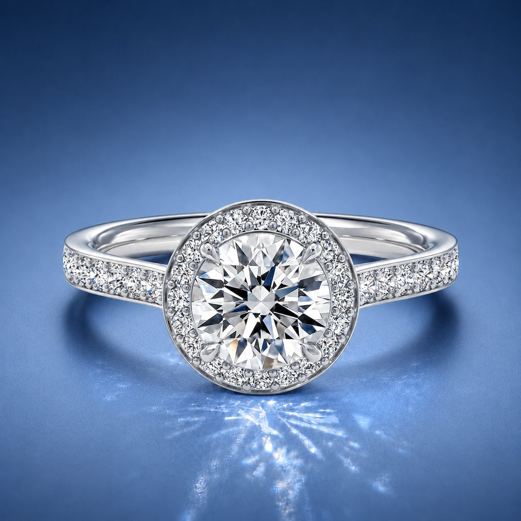 Novaria Round Pavé Halo Engagement Ring