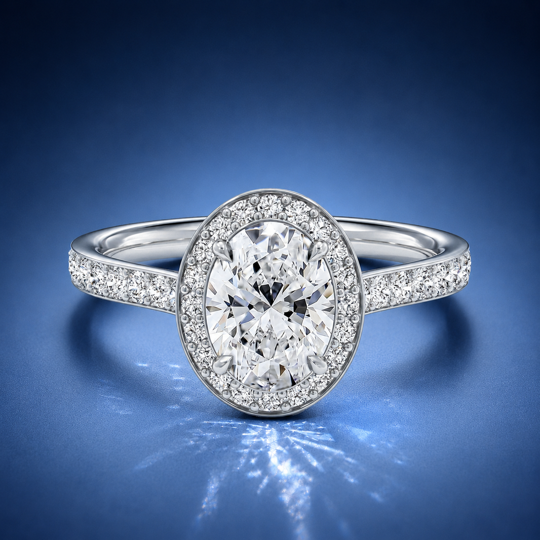 Novaria Oval Pavé Halo Engagement Ring