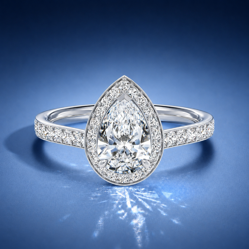 Novaria Pear Pavé Halo Engagement Ring