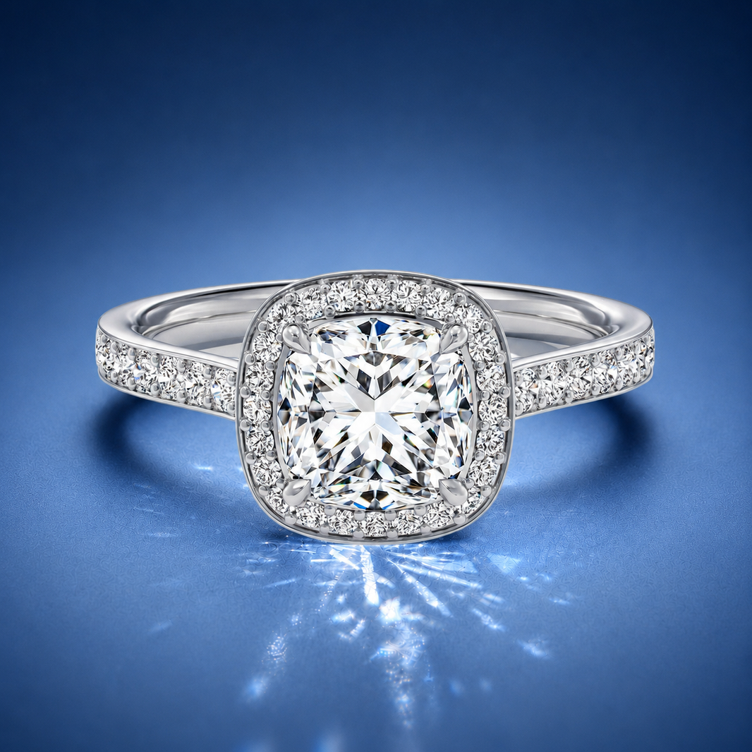 Novaria Cushion Pavé Halo Engagement Ring