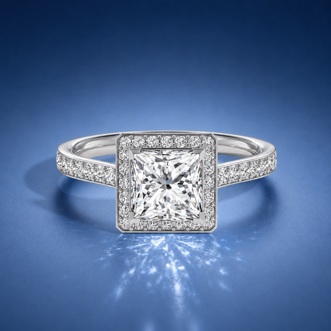 Novaria Princess Pavé Halo Engagement Ring