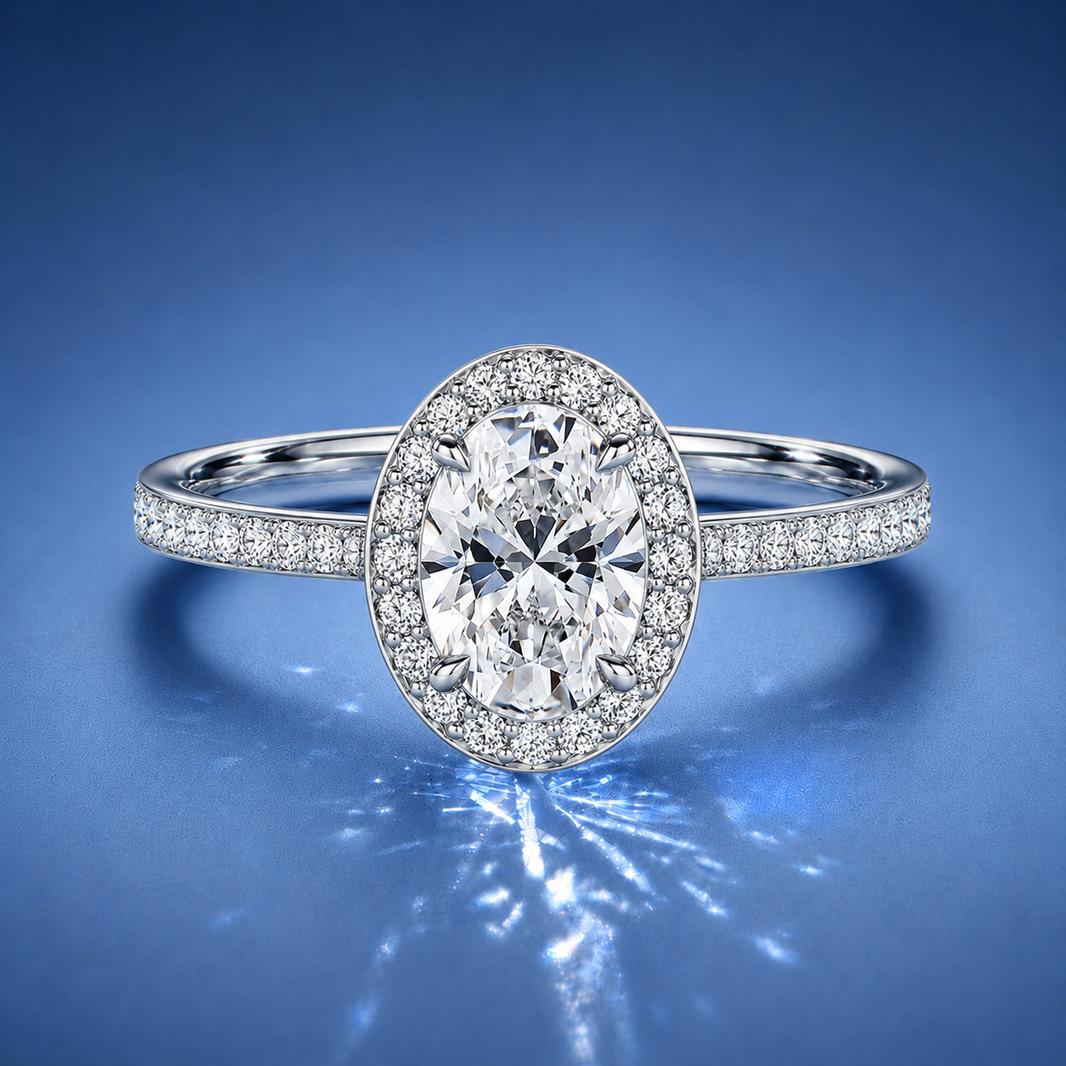 Oriana Oval Pavé Halo Engagement Ring