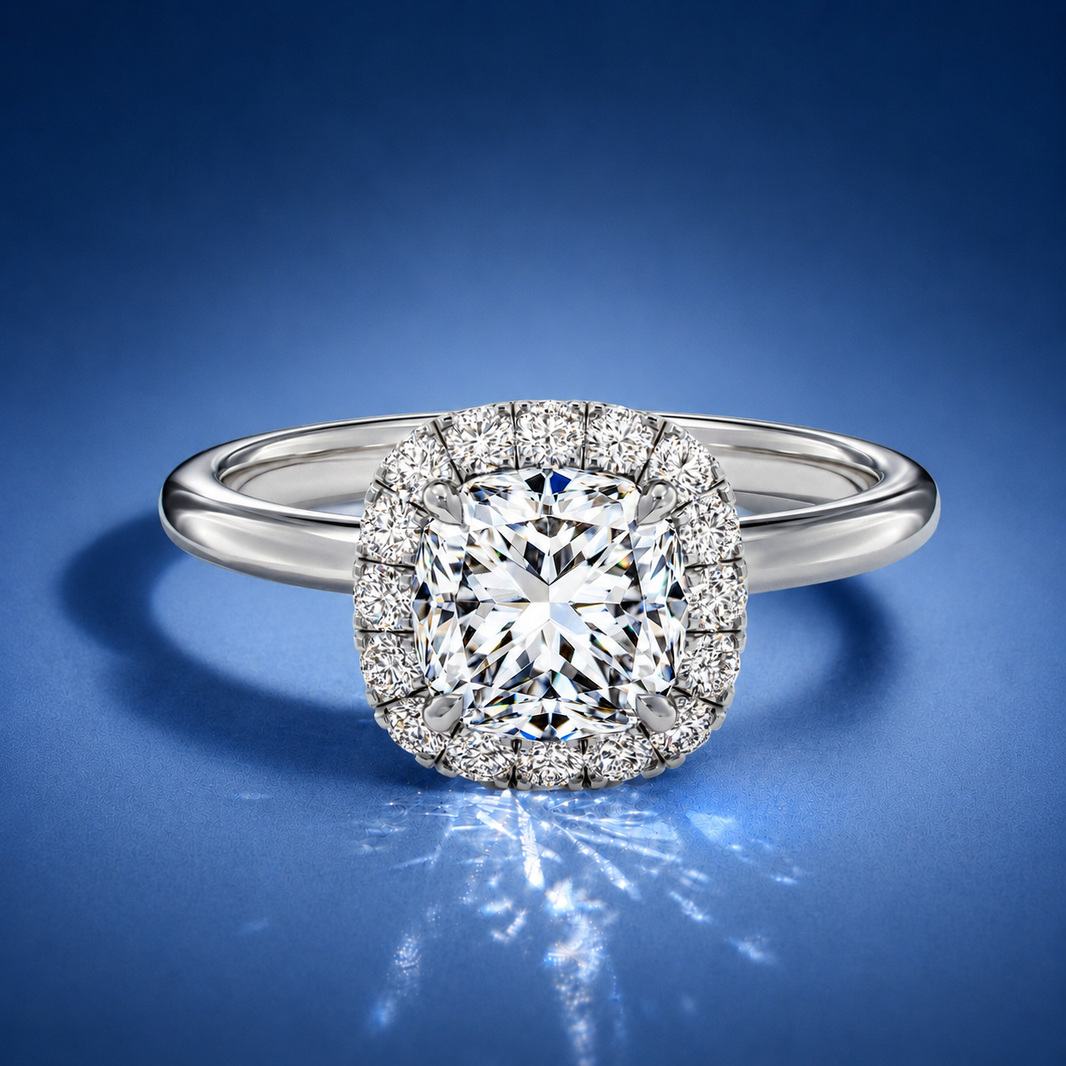 Asteria Cushion Halo Engagement Ring