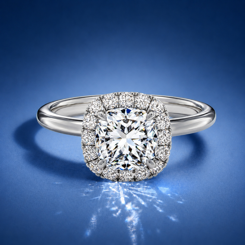 Asteria Cushion Halo Engagement Ring
