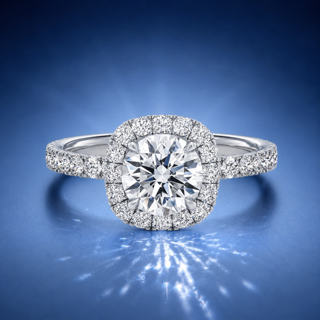 Estoria Round Pavé Halo Engagement Ring