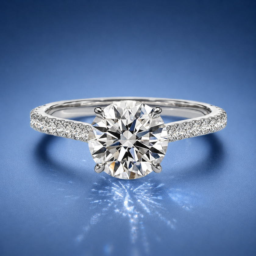 Freesia Round Solitaire Pavé Engagement Ring