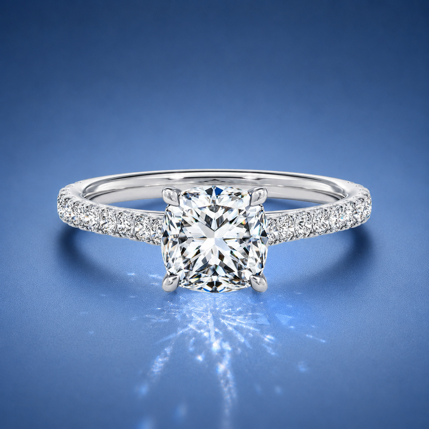 Freesia Cushion Solitaire Pavé Engagement Ring