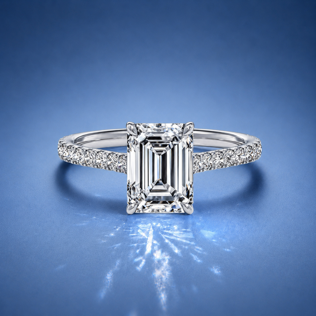 Freesia Emerald Solitaire Pavé Engagement Ring