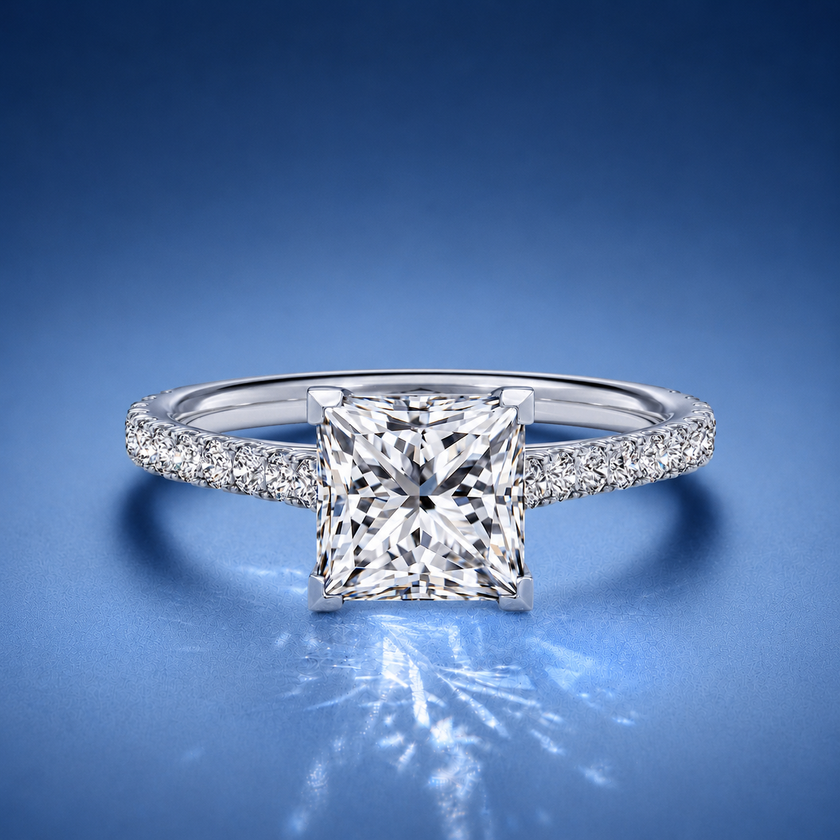 Freesia Princess Solitaire Pavé Engagement Ring
