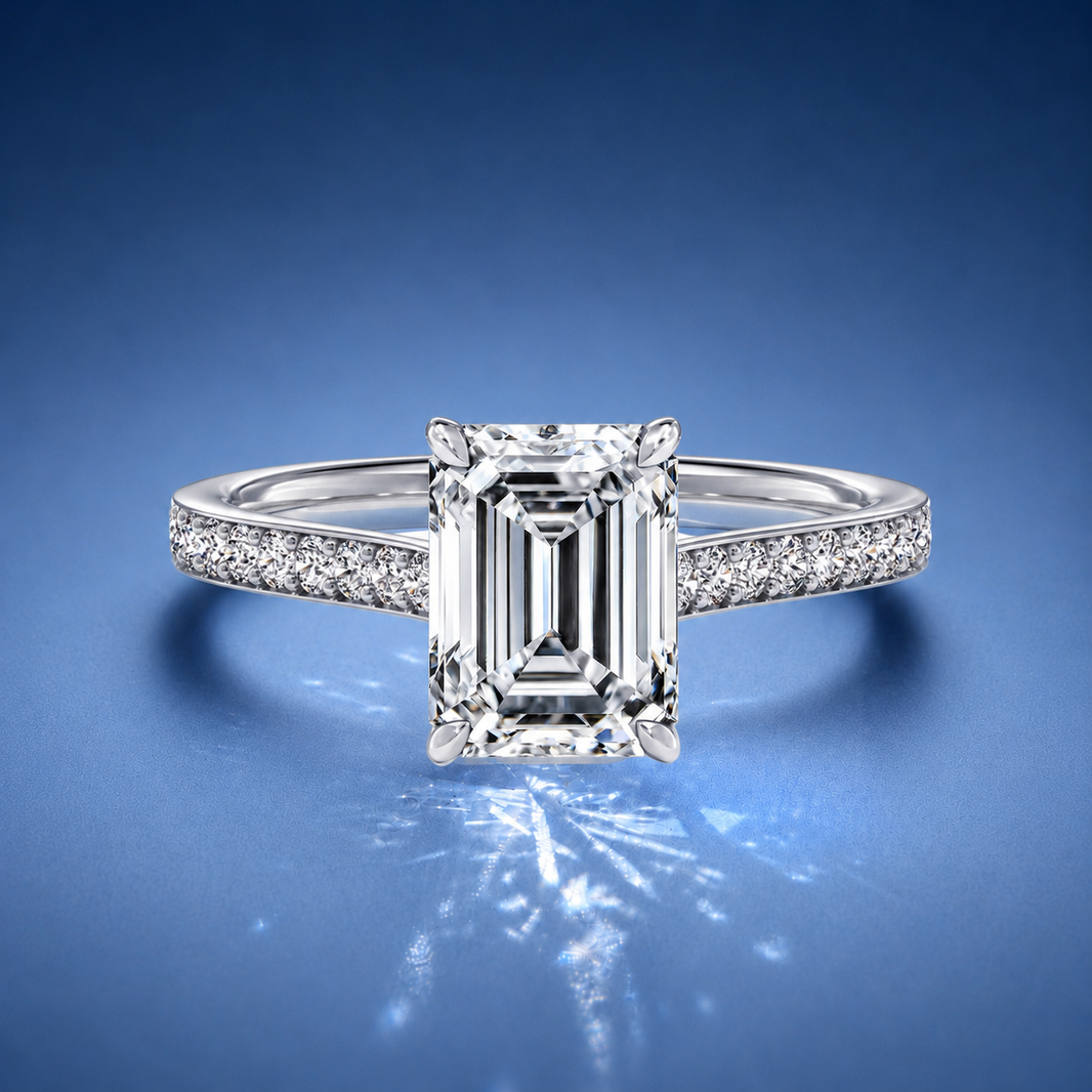 Aimee Emerald Solitaire Pavé Engagement Ring