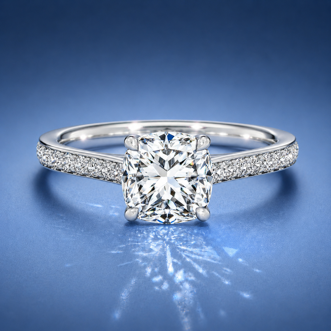 Versailles Cushion Solitaire Pavé Engagement Ring