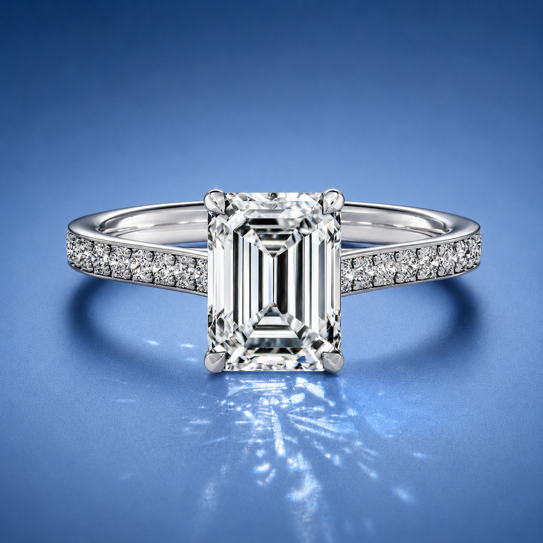 Versailles Emerald Solitaire Pavé Engagement Ring