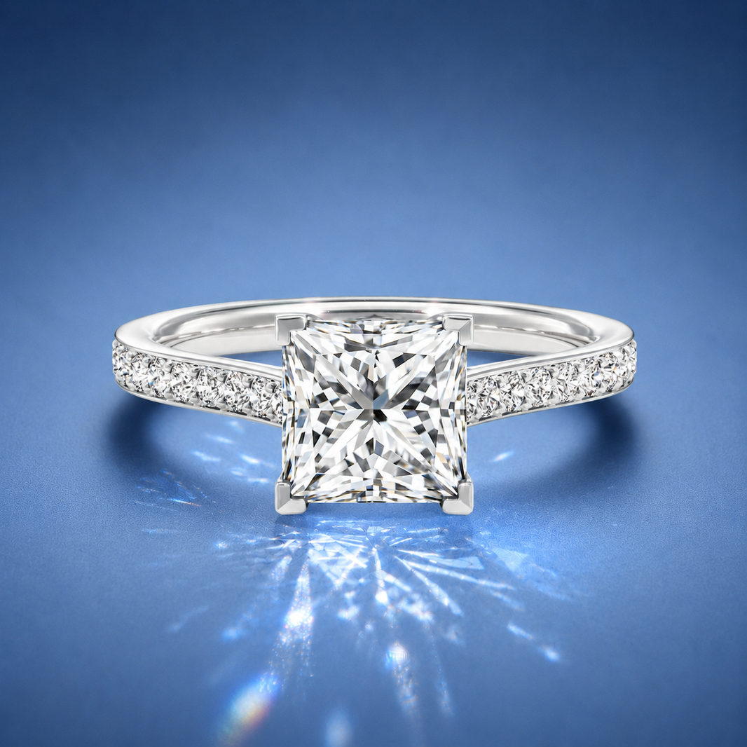 Versailles Princess Solitaire Pavé Engagement Ring