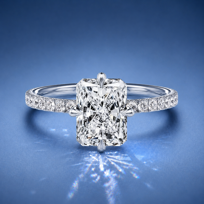 Secret Radiant Solitaire Pavé Engagement Ring
