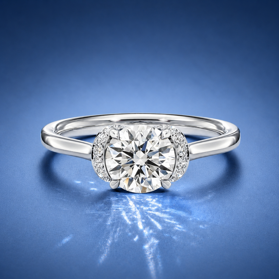 Juliette Round Hidden Basket Halo Pave Engagement Ring