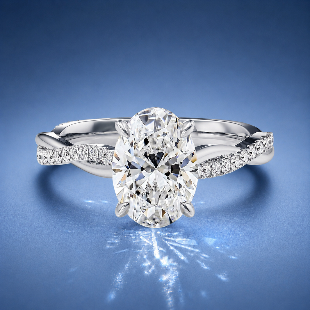 Solmira Oval Pavé Twist Engagement Ring