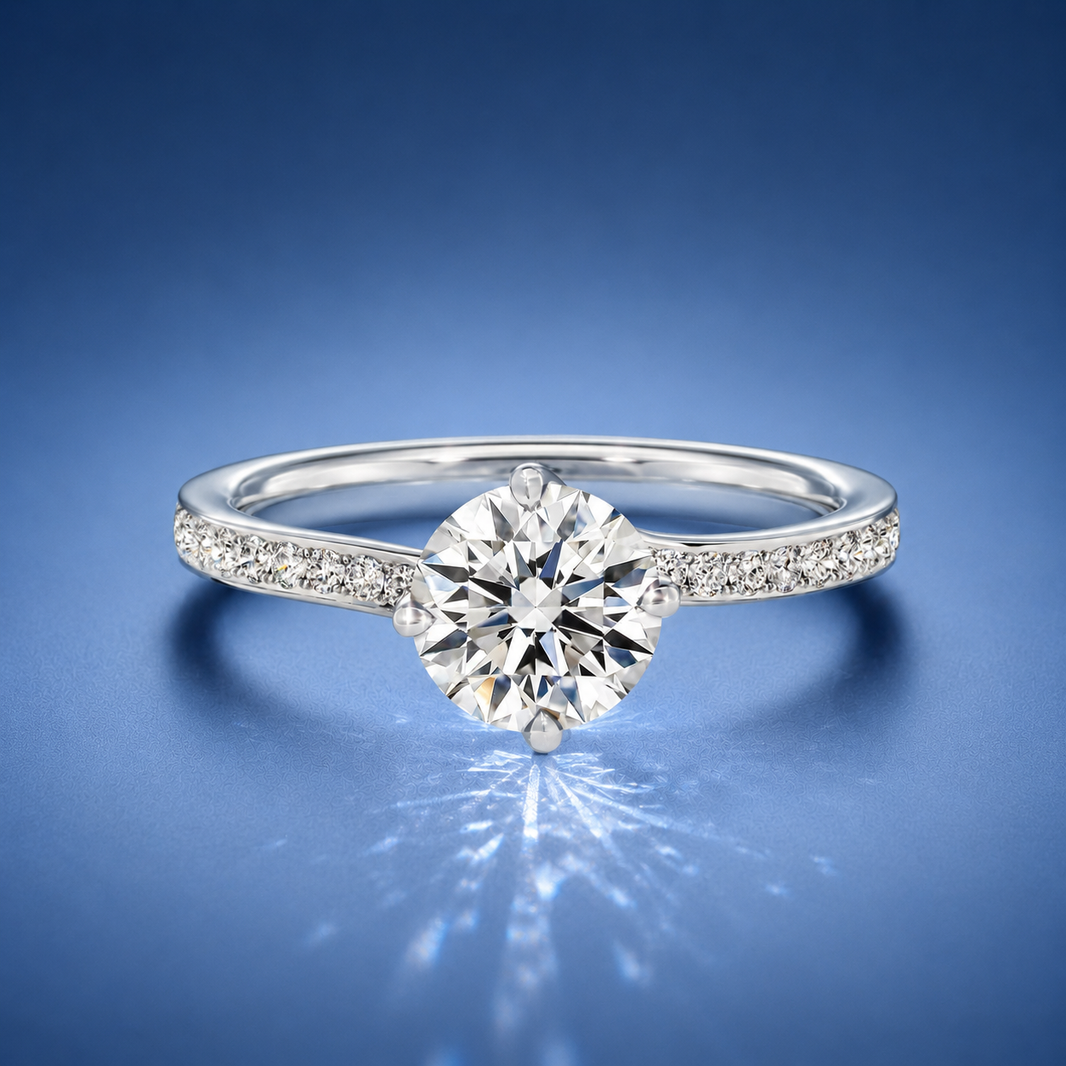 Delphine Round Solitaire Pavé Engagement Ring