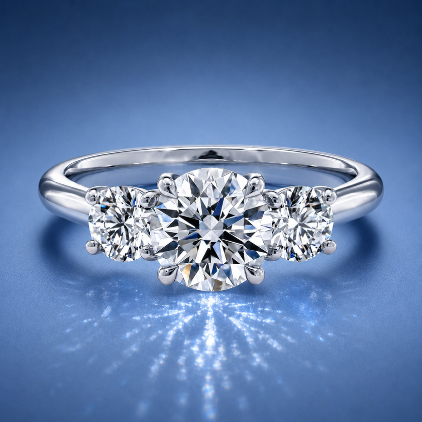 Fiorielle Round Three Stone Diamond Engagement Ring