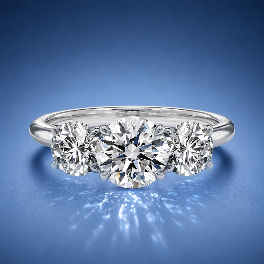 Valerique Round Three Stone Diamond Engagement Ring