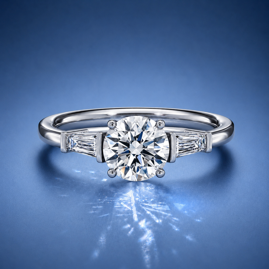 Estoria Round & Baguette Three Stone Diamond Engagement  Ring