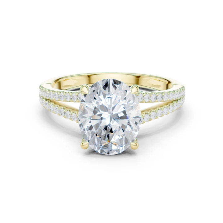 Oval Cut Diamond Split Shank Engagement Ring with Pave Accents