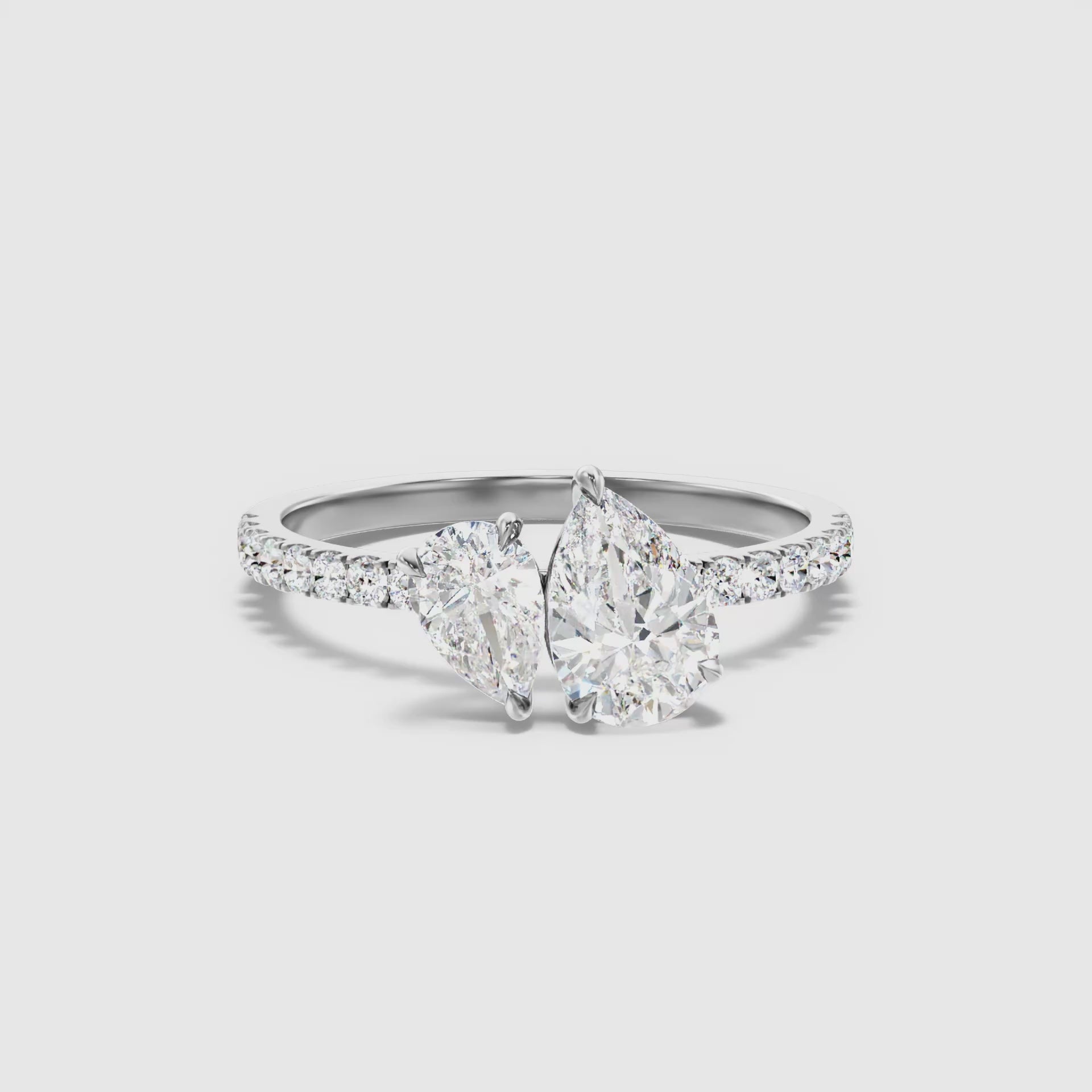 Enari Toi Et Moi Pave Ring  With Both Pear Two Stone Lab Grown Diamond