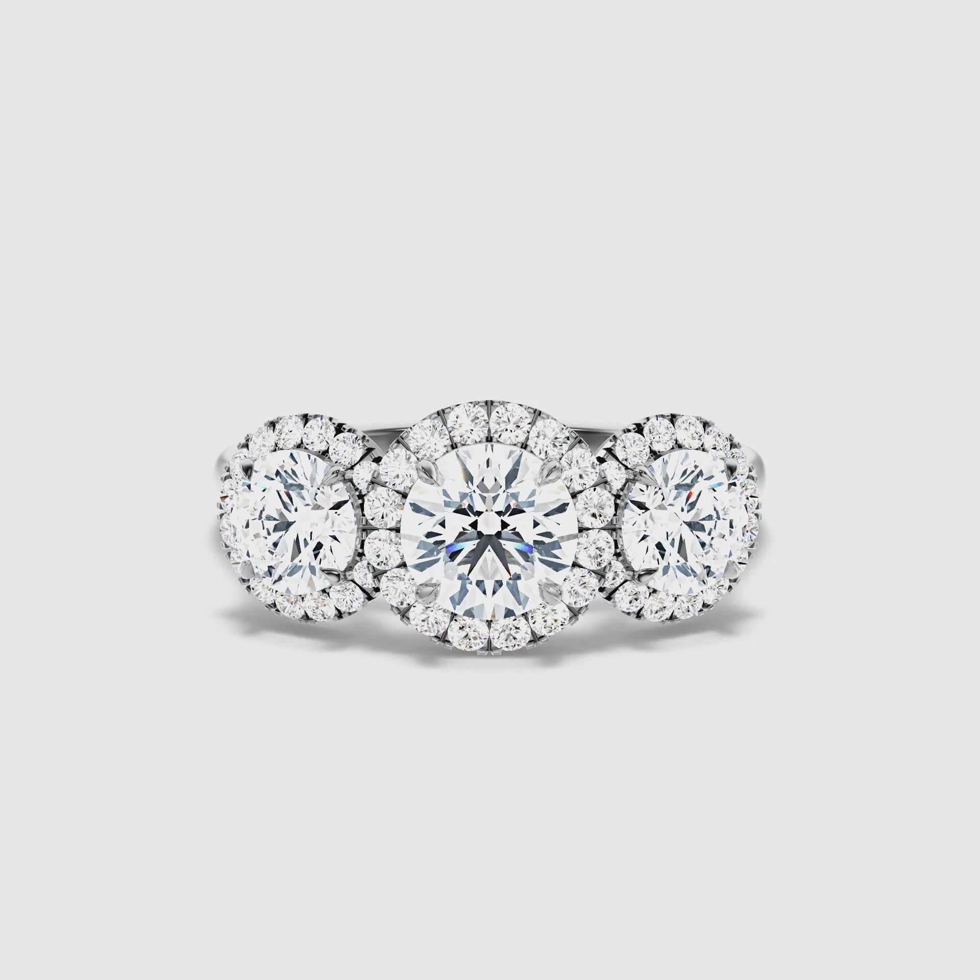 Olina Three Stone Round Halo Lab Grown Diamond Ring