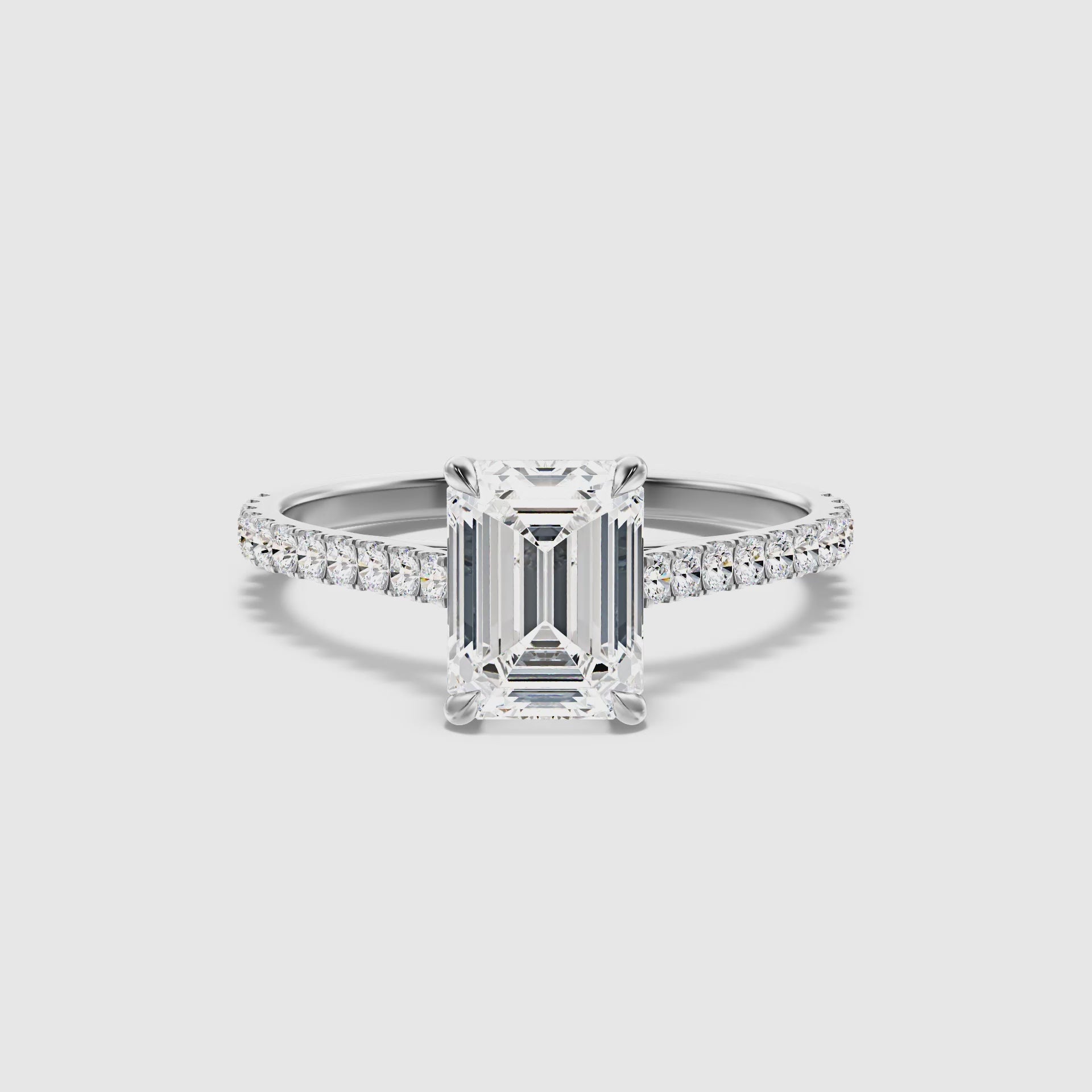 Firework Emerald Cut Side Stone Pave Lab Grown Engagement Ring