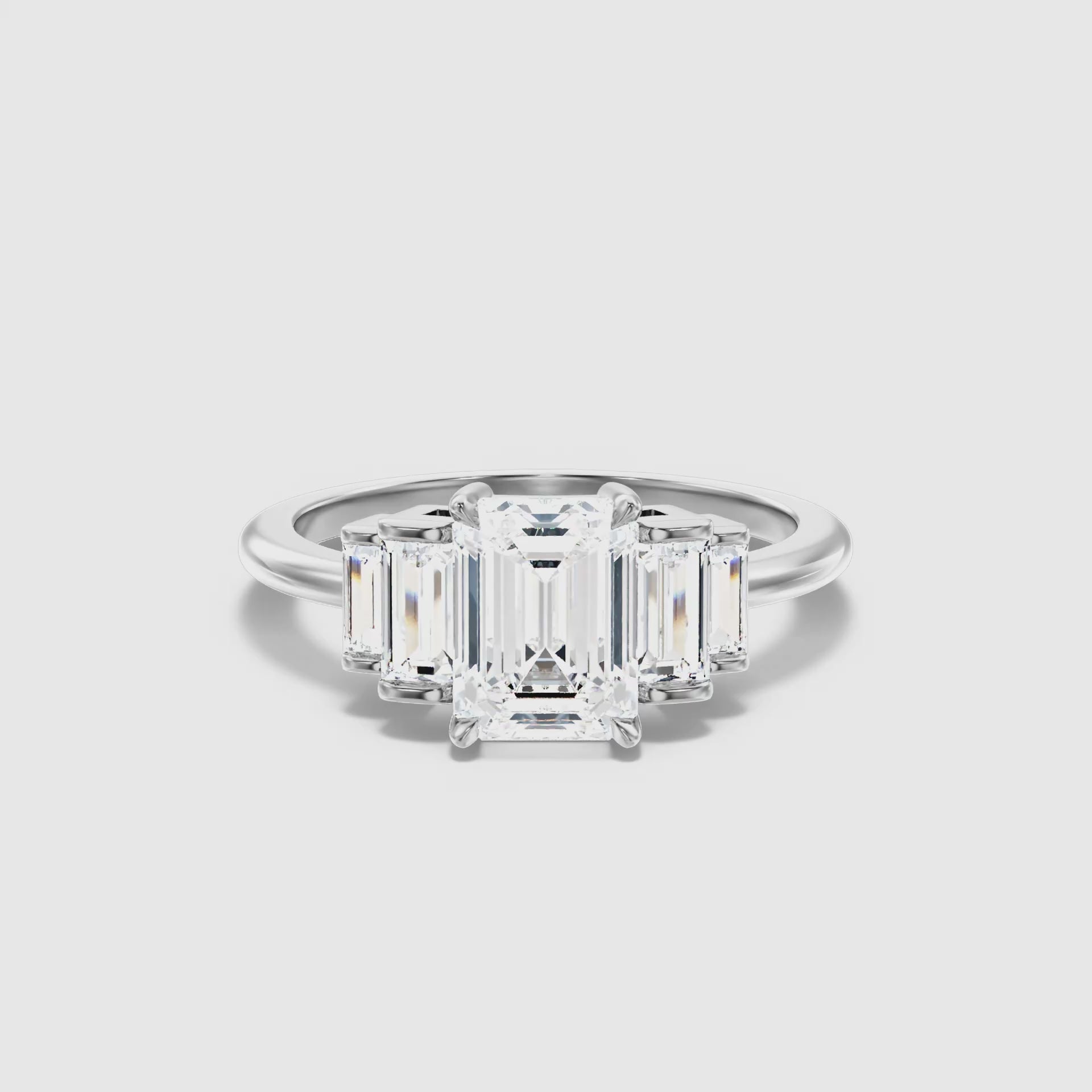 Kaia Emerald Cut With Baguette Side Stone Lab Grown Diamond Ring
