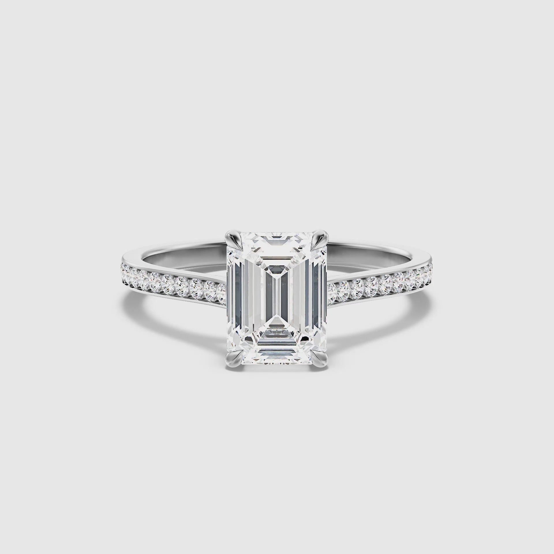 Luz Emerald Cut Side Stone Pave Lab Grown Diamond Ring