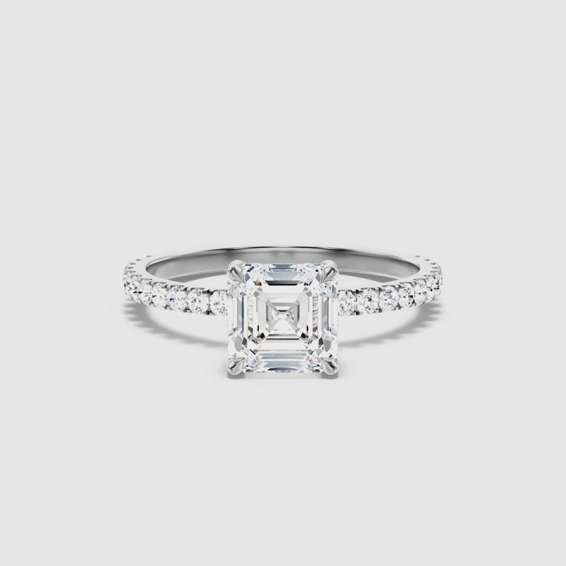 Jayden Asscher Cut Side Stone Pave Lab Grown Diamond Engagement Ring