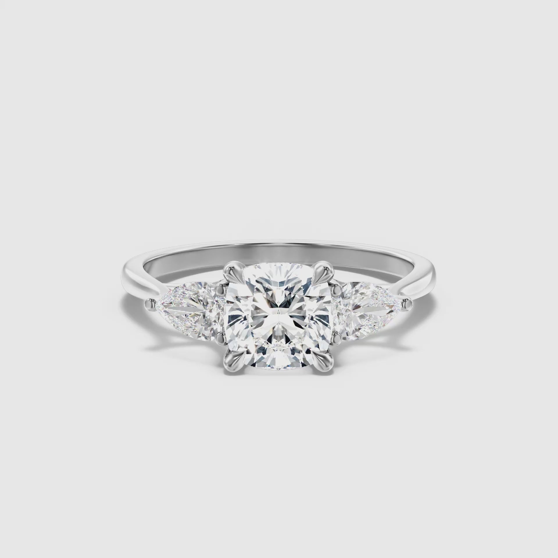 Ceina Three Stone Cushion With Pear Side Stones Lab Grown Diamond Ring