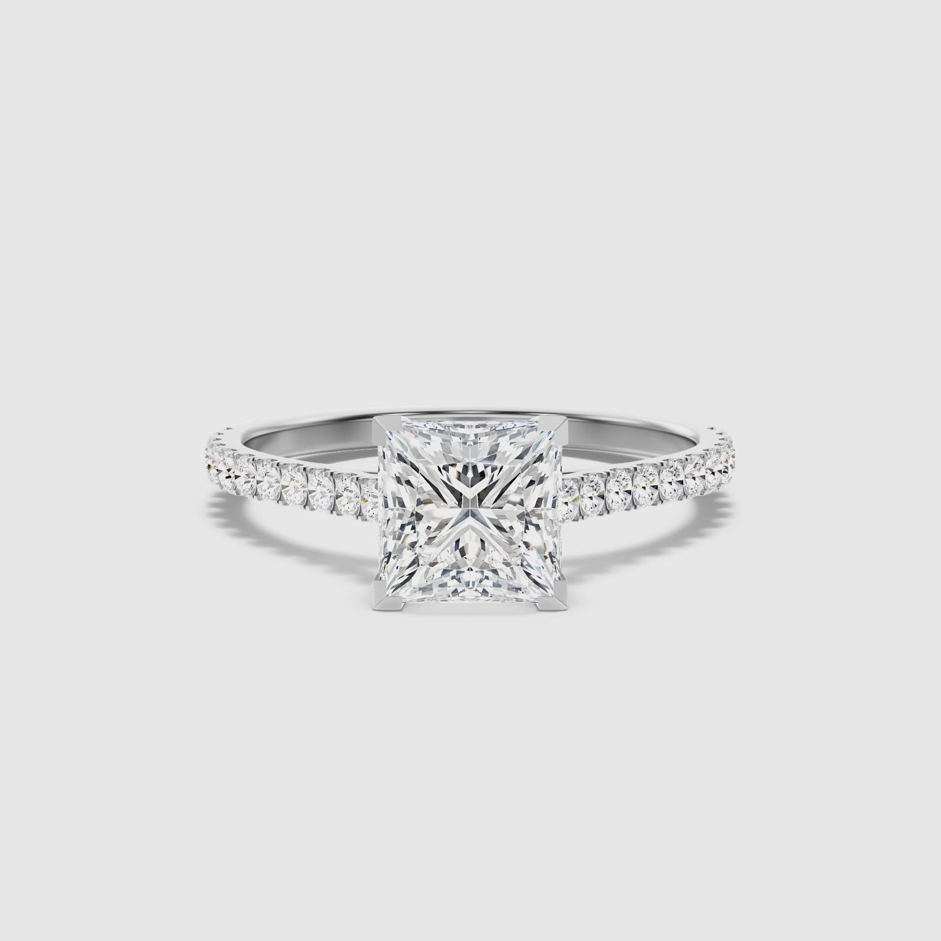 Neferet Princess Cut Side Stone Pave Lab Grown Diamond Ring