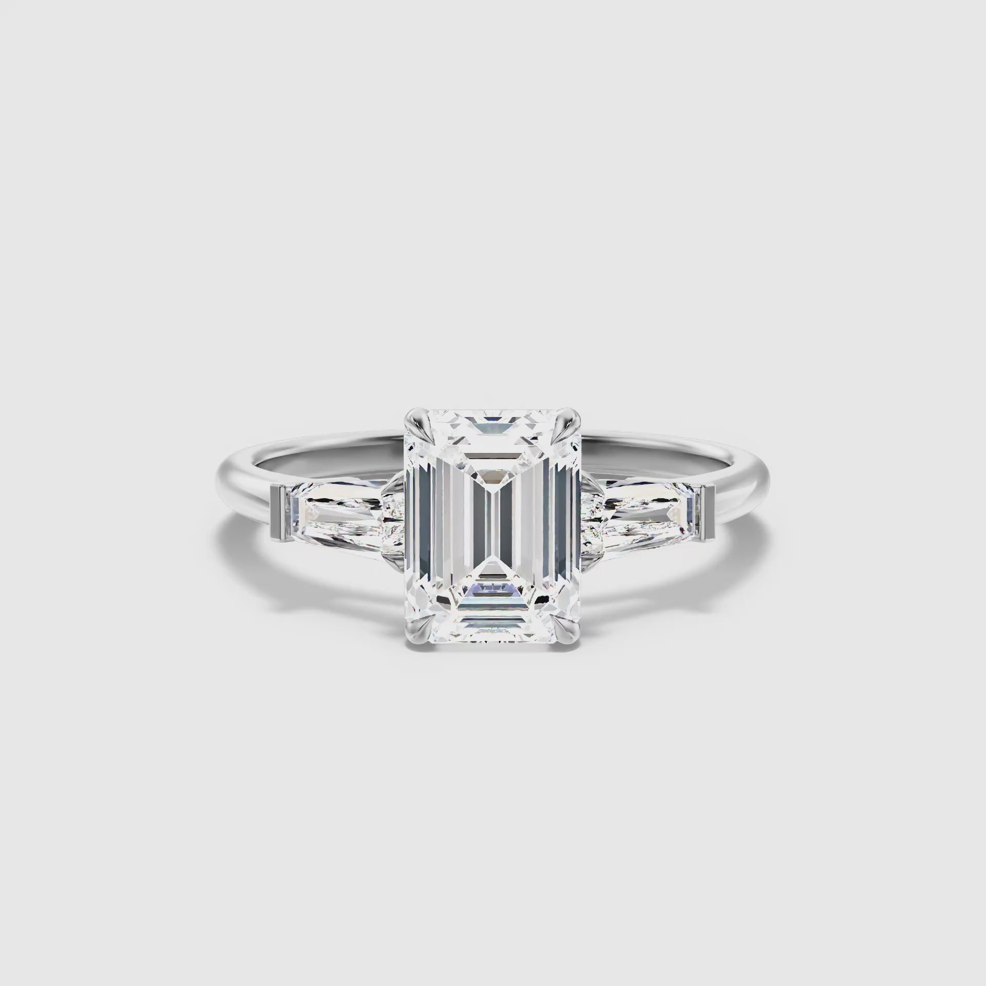 Bloom Emerald and Baguette 3 Stone Lab Grown Diamond Ring