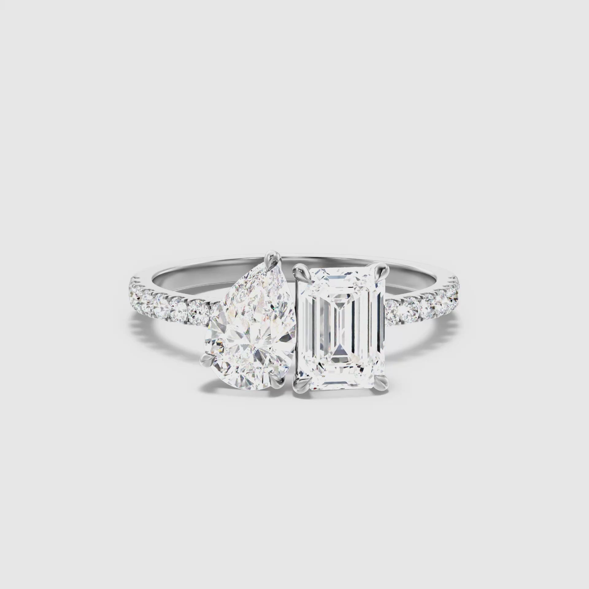 Aletheia Toi Et Moi Pave Ring With Pear and Emerald Lab Grown Diamond