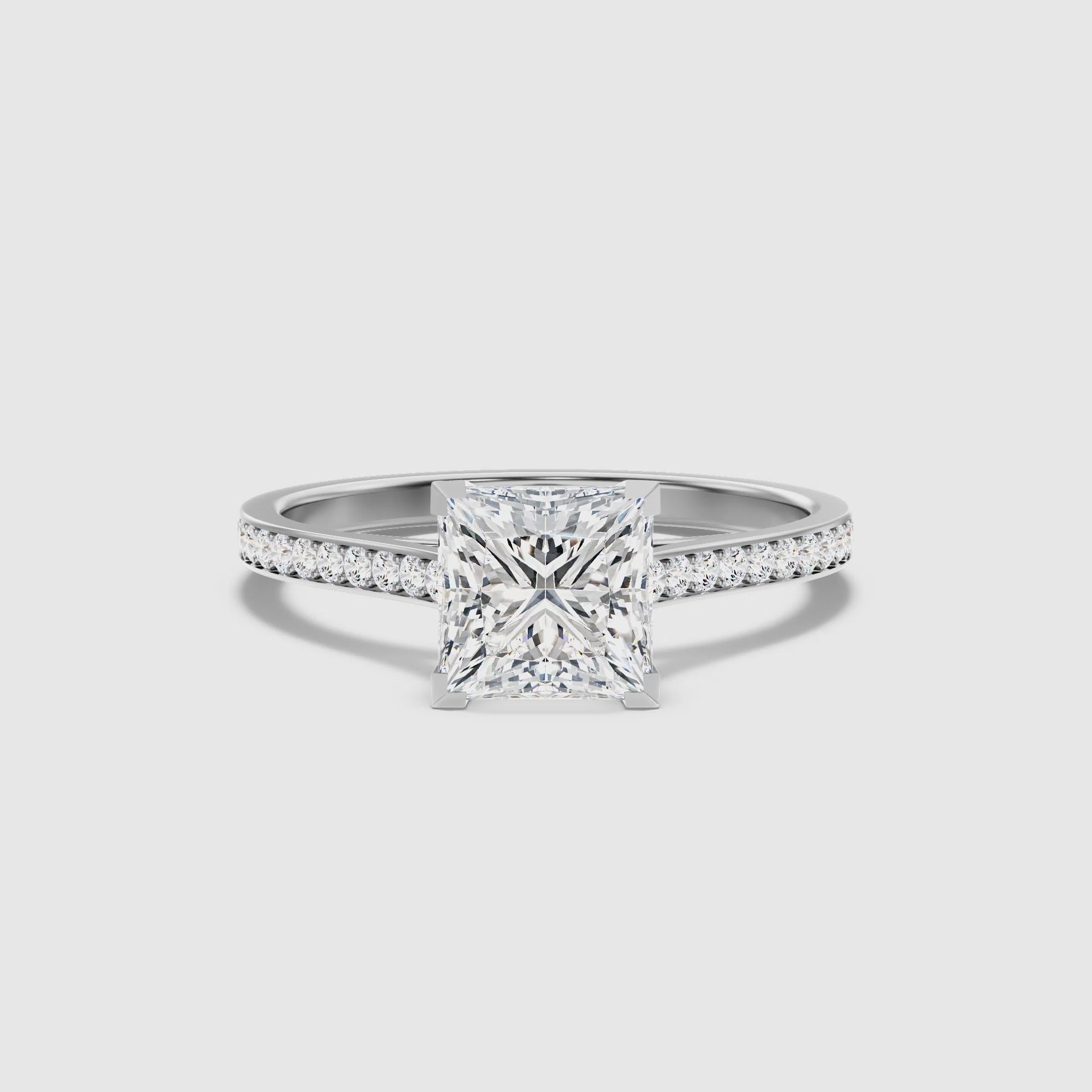 Cairo Princess Cut Side Stone Pave Lab Grown Diamond Ring