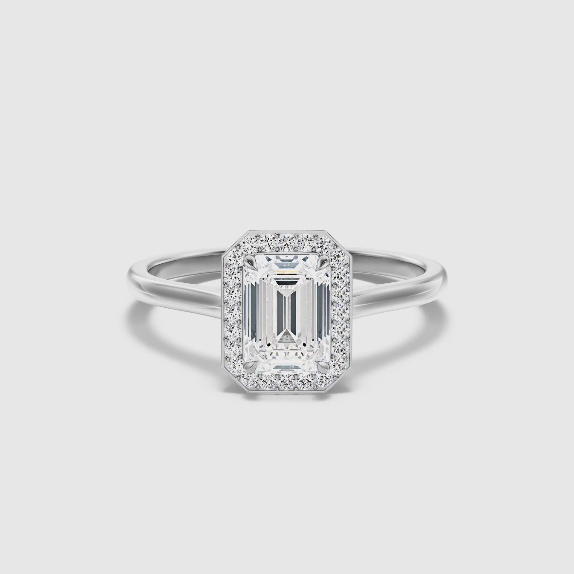 Kylie Emerald Cut Halo Lab Grown Engagement Ring