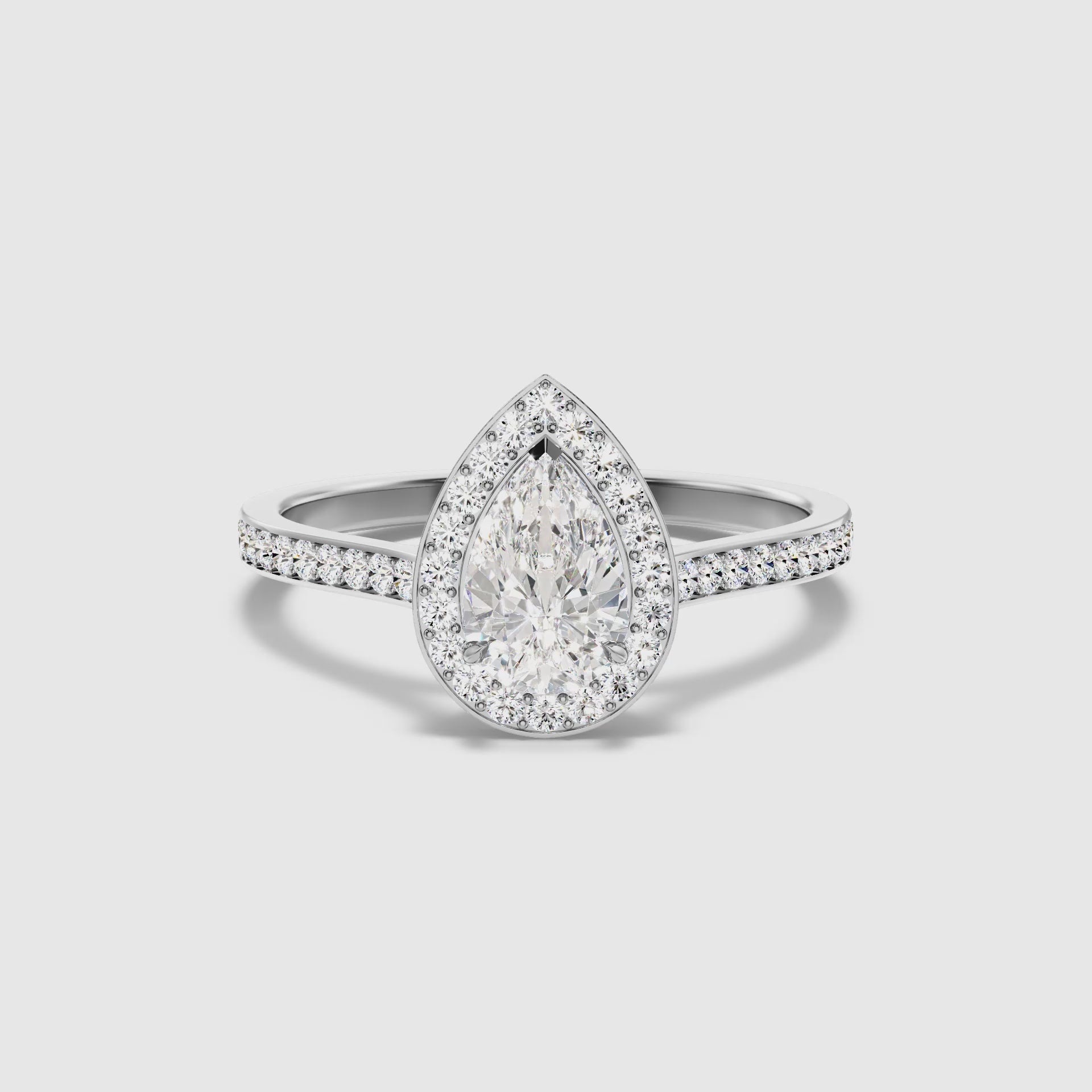 Crown Pear Halo Pave Lab Grown Engagement Ring
