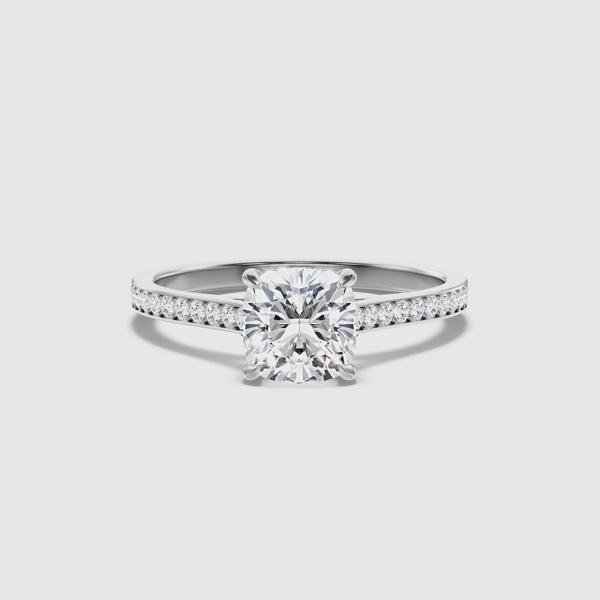 Odette Cushion Cut Side Stone Pave Lab Grown Engagement Ring