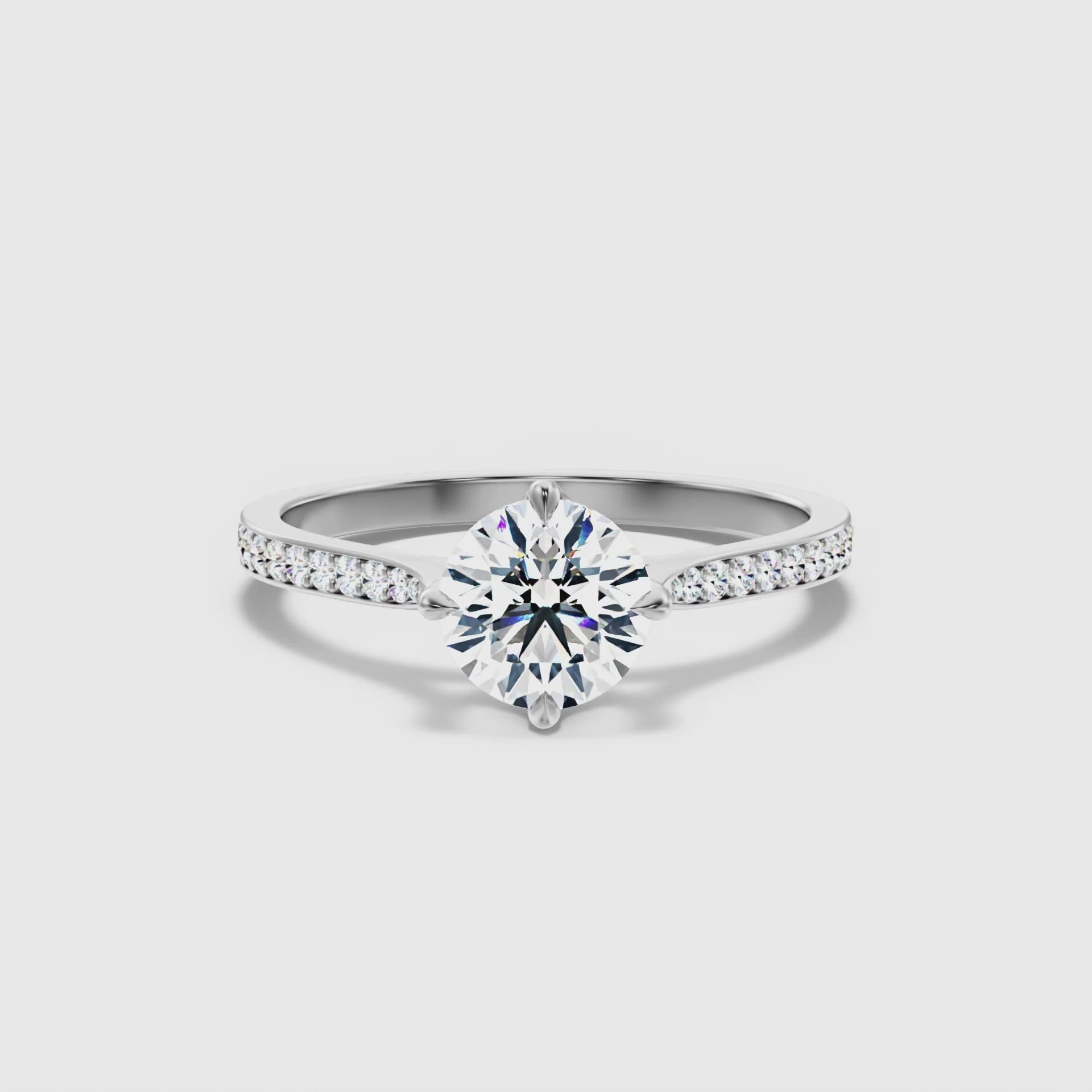 Athena Round Side Stone Pave Lab Grown Engagement Ring