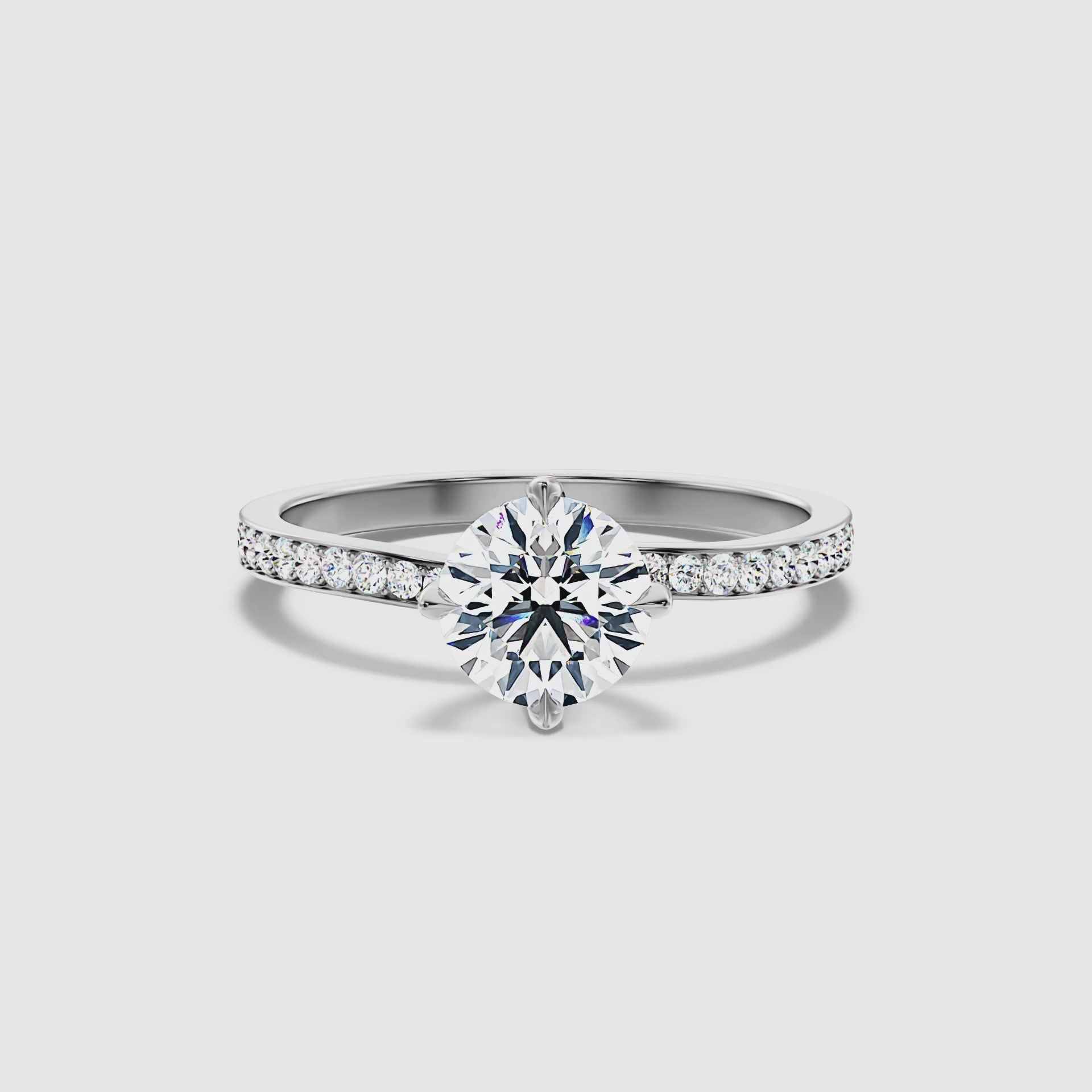 Tulip Round Side Stone Pave Lab Grown Diamond Ring