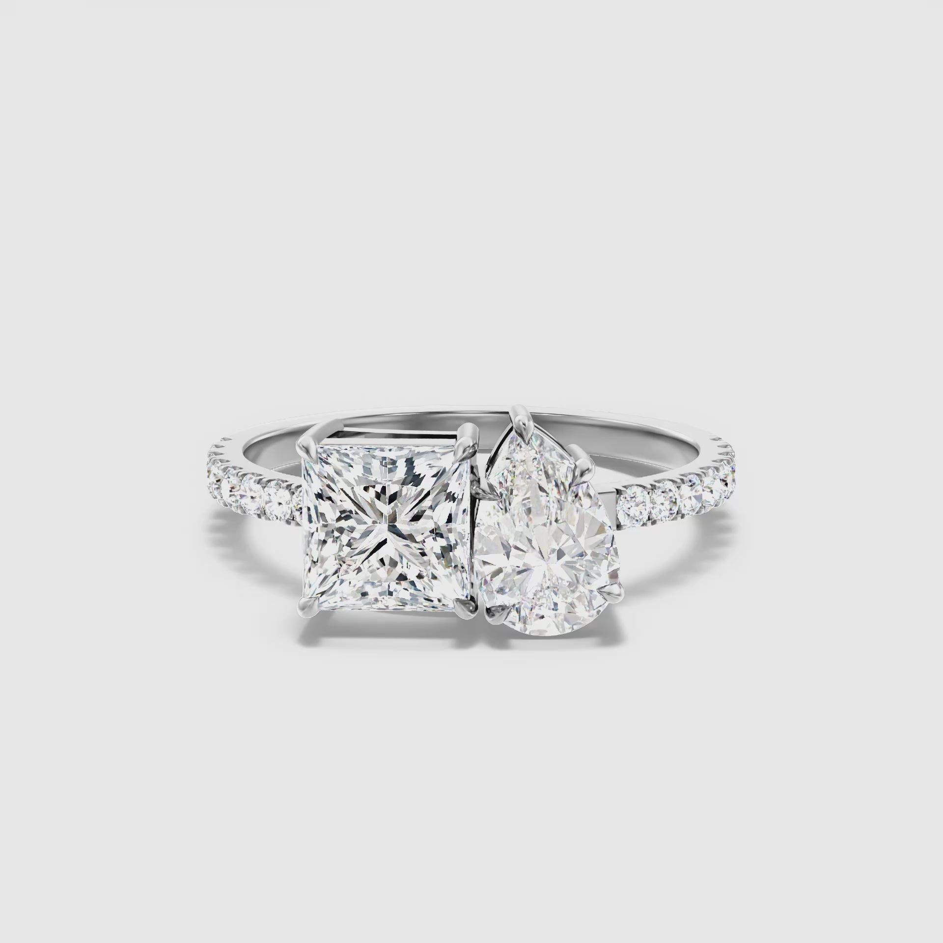 Midas Toi Et Moi Pave Ring  With Princess and Pear Two Stone Lab Grown Diamond