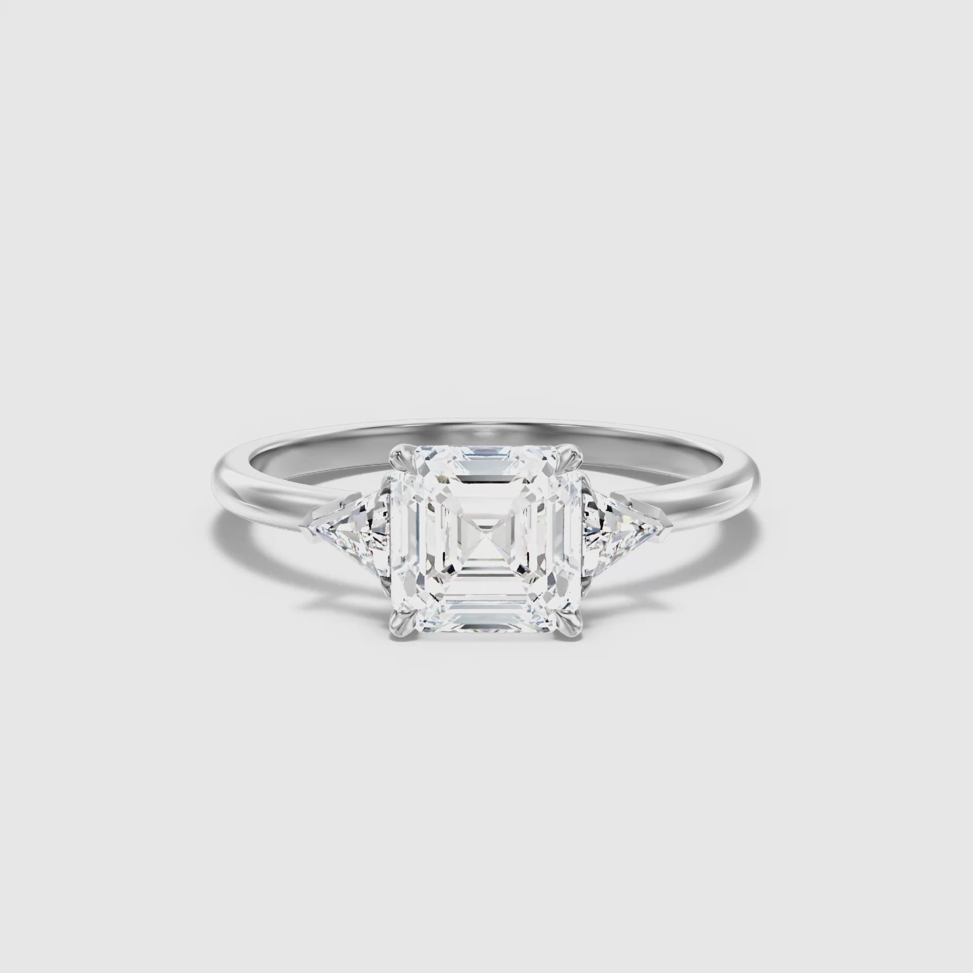 Maria Three Stone Asscher With Triangle Side Stones Lab Grown Diamond Ring