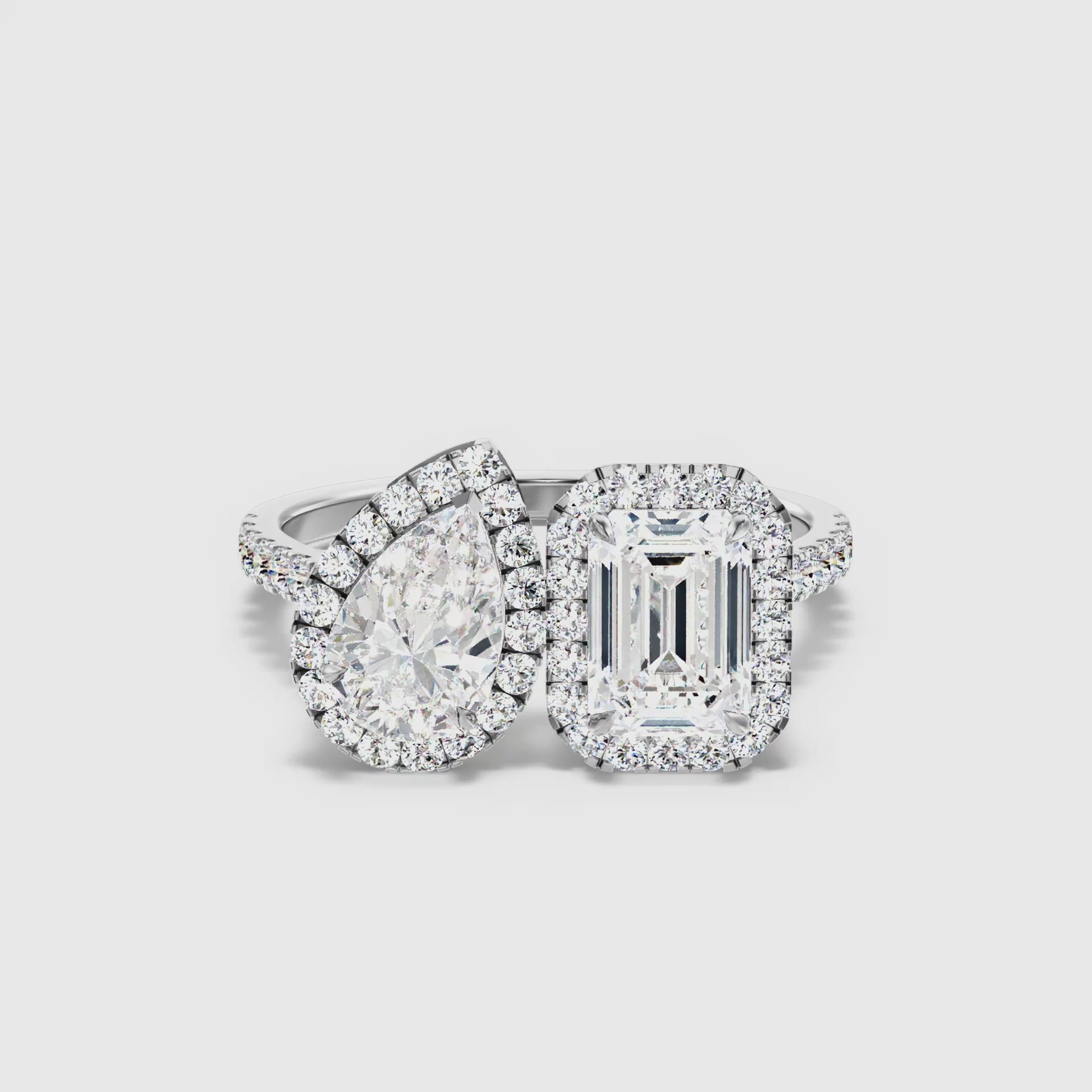 Huxley Toi Et Moi Halo Ring With Pear and Emerald Lab Grown Diamond
