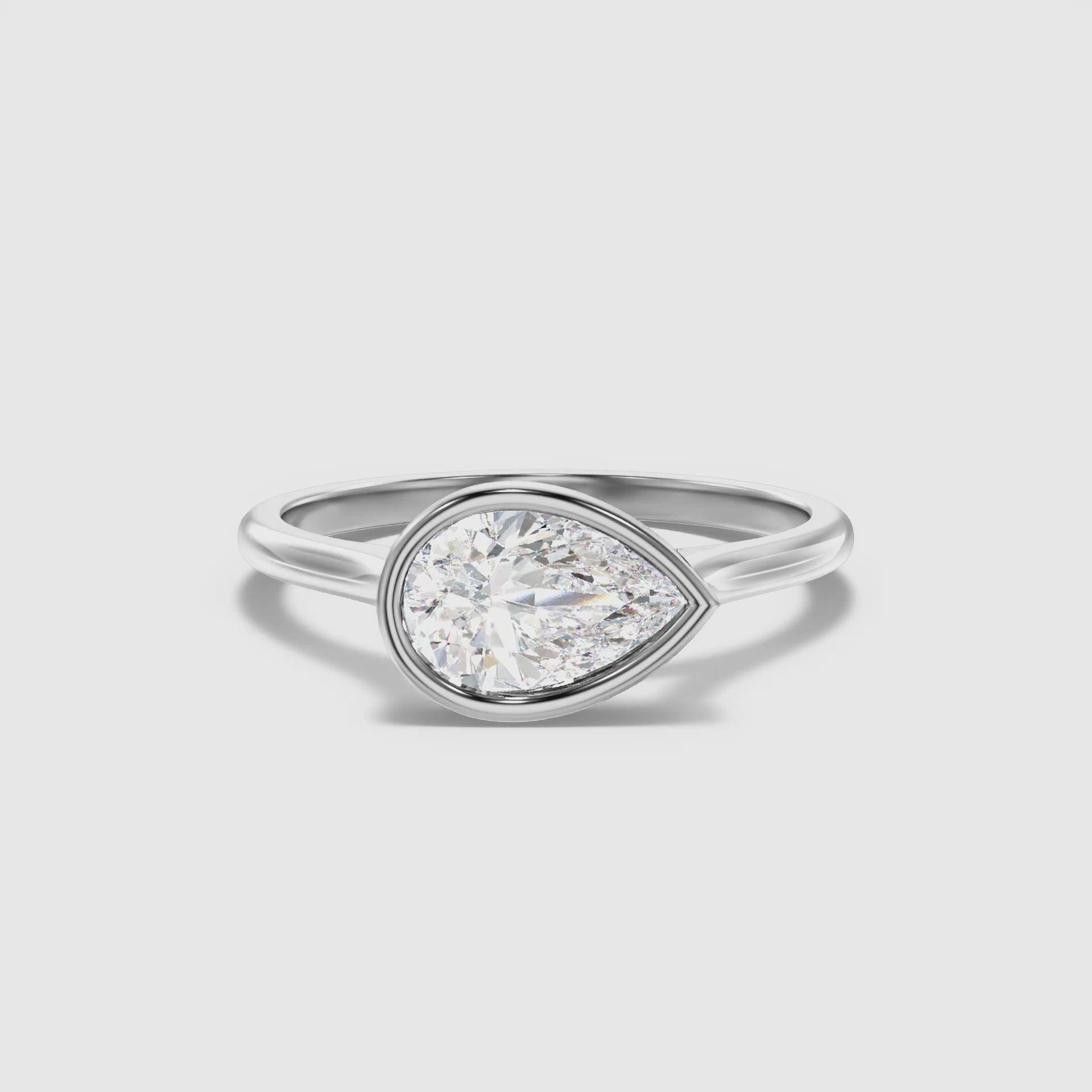 London Pear Cut East West Bezel Lab Grown Diamond Engagement Ring